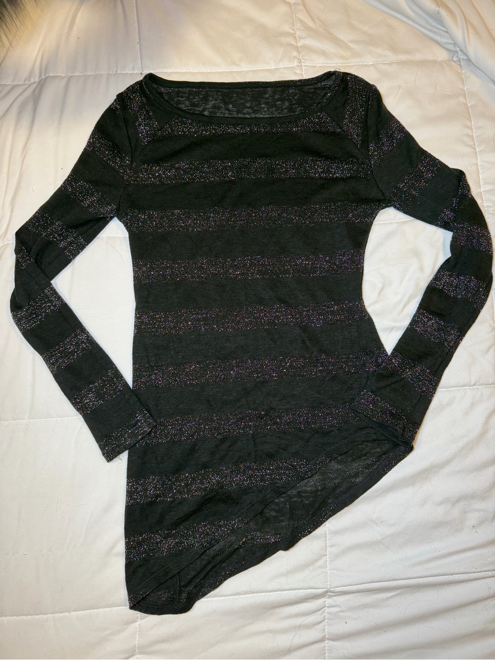 Jessica Simpson Black Long Sleeve Top with Silver Sparkle Stripes